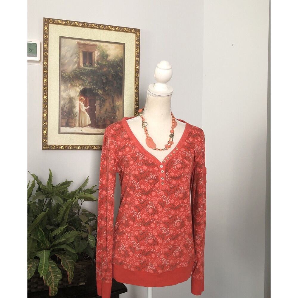 Old Navy Large Long Sleeve Blouse 100% Cotton V-Neck Multicolor Small Pocket‎